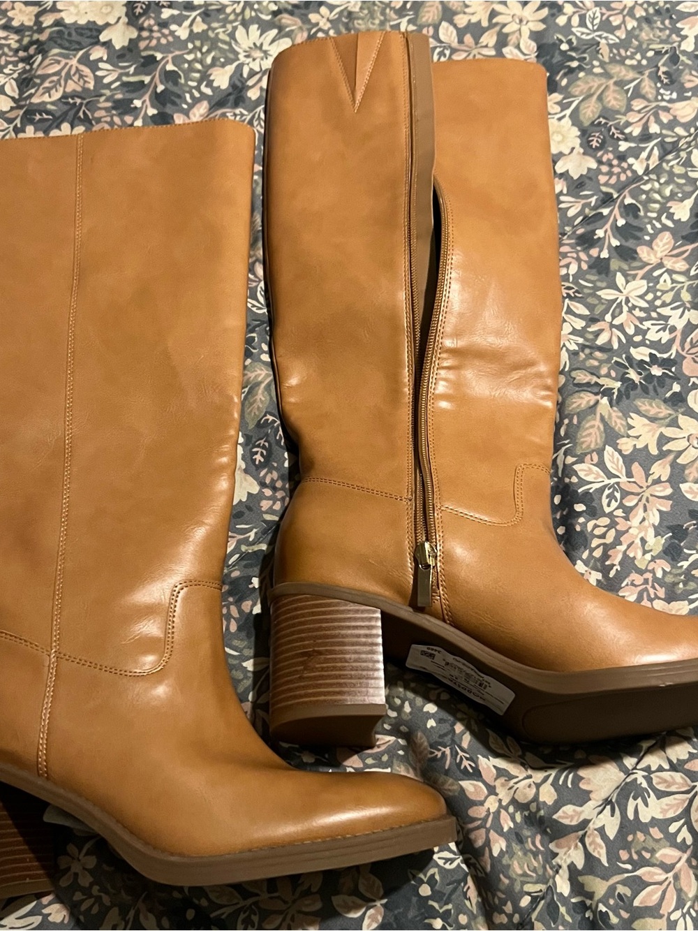 Nordstrom Tan Leather Knee-High Block Heel Boots